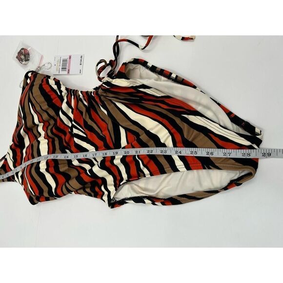 NWT Michael Michael Kors MM9F1074 One-Shoulder Zebra Swimsuit Size 10 - Picture 7 of 12